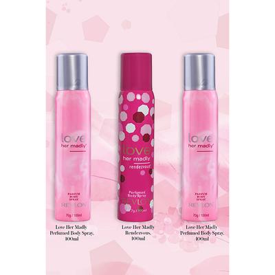 Revlon Love Her Madly Perfumed Body Spray Pack Of 3 Combo For Women (Love Her Madly + Love Her Madly + Love Her Madly Rendezvous ) 300 Ml - Women Deodorants/Roll-Ons