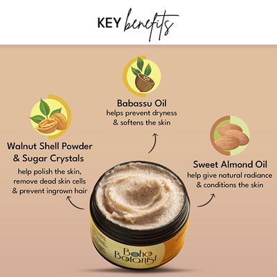 Boho Botanist Body Scrub Almond & Babassu - Body Polishing, Removes Tan & Dead Skin, Esp. Dry Skin 200 gm - Scrubs & Exfoliants