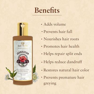 Just Herbs Ayurvedic Javakusum Hair Oil with Hibiscus, Henna and Indian Gooseberry Prewash Deep Conditioning All Hair Types 200ml - Hair Oils