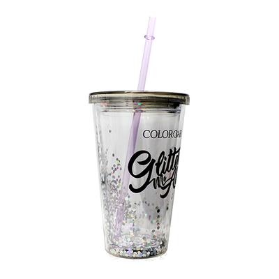 Colorbar Sipper Grey Glass with Lid and Straw 1's - Makeup Bags & Cases