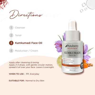 Astaberry Indulge Kumkumadi Face Oil - Rejuvenating & Brightening and Helps Reduce Blemishes 30 ml - Face Oils