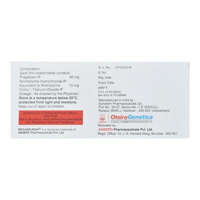 Meganeuron NT 50mg Tablet 10'S - Neuropathic Pain-Dru