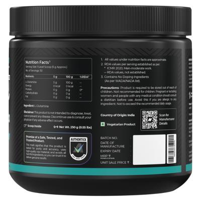 Nutrabay Pure 100% L-Glutamine Amino Acid - Unflavoured 250 gm - Amino Acids