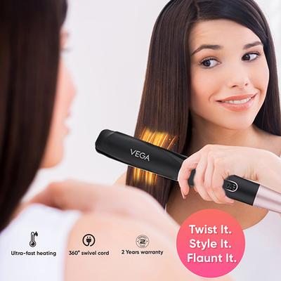 Vega Glam Up 2 In 1 Twisted Hair Styler- Straightener and Curler, (VHSC-05) 455 gm - Straighteners