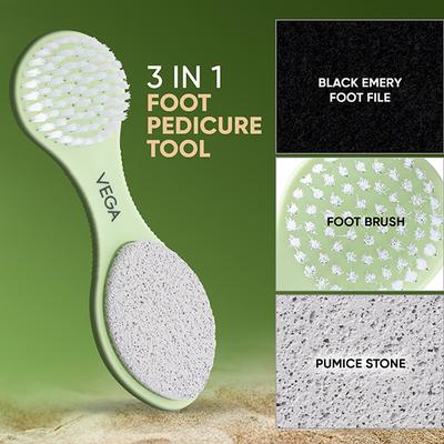 Vega 3 In 1 Pedicure Tool- Foot Scrubber, Pumice Stone And Black Emery For Home Foot Care, (Pd-20) - Manicure & Pedicure Kits