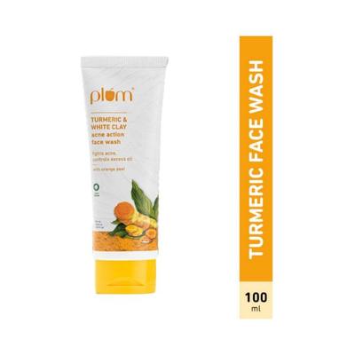 Plum Turmeric White Clay Acne Action Face Wash Fights Acne Controls Excess Oil with Orange Peel 100ml - Face Washes