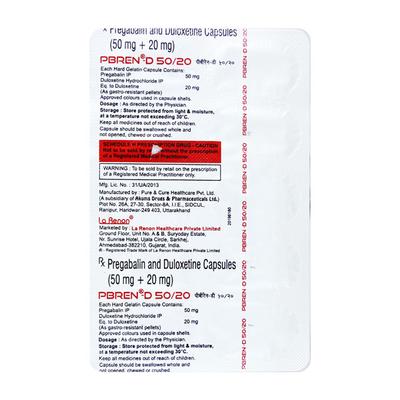 PBREN D 50/20 Capsule 10's - Neuropathic Pain-Dru