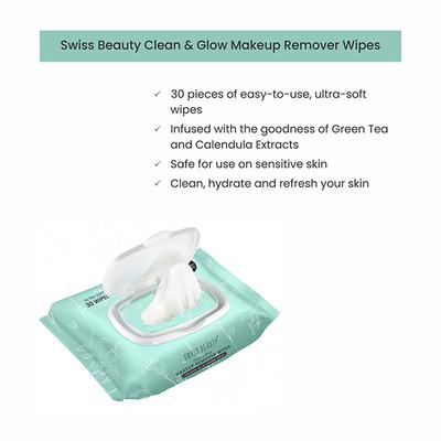 Swiss Beauty Clean and Glow Makeup Remover Wipes, 30 Wipes 1's - Facial Wipes & Tissues