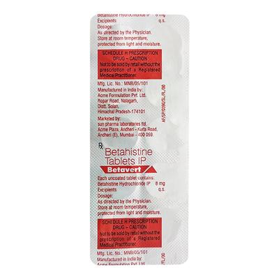 Betavert 8mg Tablet 10'S - Vertigo-Ant