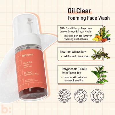 Biocule Oil Clear Foaming Face Wash For Acne, Pimple & Oil Control, With Salicylic Acid (Bha) 100 ml - Face Wash & Cleansers