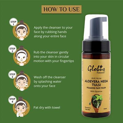 Globus Naturals Aloe Vera Neem Tulsi Foaming Face Wash 150 ml - Face Wash & Cleansers