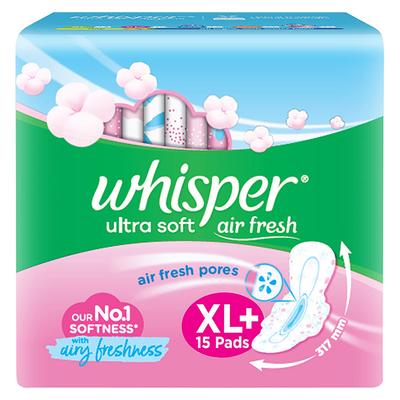 Whisper Ultra Softs Air Fresh Sanitary Pads for Women XL+ 15 Napkins 1's - Others