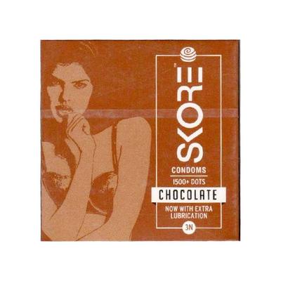 Skore Condoms 1500+ Dots with Extra Lubrication - Chocolate Flavour 3's - Plain/Flavoured Condoms