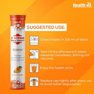 Healthvit C-Vitan Natural Vitamin C - Effervescent Tablets (Orange Flavour) 20's - Vitamin C