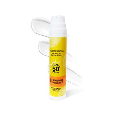 Faces Canada Water Gel Sunscreen, SPF 50+ PA+++, 1% Hyaluronic Acid & Vitamin C, No Parabens 50gm - Face Sunscreen