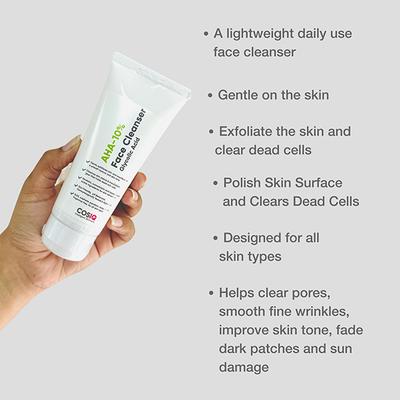 Cos-IQ AHA Glycolic Acid 10 percent Face Cleanser Face Wash For Acne and Pimple Glowing Skin for Unisex - 100 ml - Face Wash & Cleansers