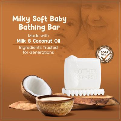 Mother Sparsh Daily Moisturizing Milky Soft Baby Bathing Bar With Coconut Oil-Milk Protein and Vitamin E 75 gm - Bathing Essentials