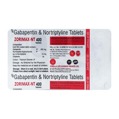 ZORIMAX NT 400 Tablet 10's - Neuropathic Pain-Dru
