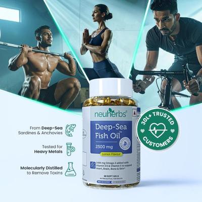 Neuherbs Deep Sea Fish Oil 2500 mg Softgel - Lemon 30's - Omega Fish Oil Fatty Acids