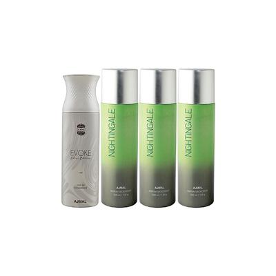 Ajmal 1 Evoke Silver Edition For Him And 3 Nightingale Deodorants Pack of 4 200 ml - Deodorants/Roll-Ons
