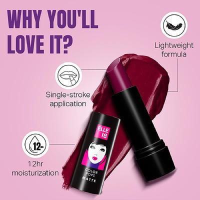 Elle 18 Colour Pop Matte Lipstick, W11, Cherry Wine 4.3gm - Lipsticks