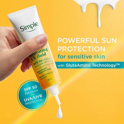 Simple Hydrating UV Fluid SPF 50 PA++++ | Hyaluronic Acid | Sunscreen for dry & sensitive skin, 40ml - Body Sunscreen