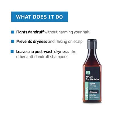 Ustraa Anti Dandruff Hair Shampoo for Men - Ginger & Tea-Tree 200 ml - Shampoos