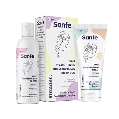 Sanfe Stunner Hair Straightening and Neutraliser Duo Cream 200 gm + Hair Neutraliser Cream 100 gm 1's - Hair Creams