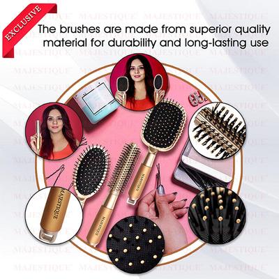 Majestique Paddle Detangling, Oval and Round Hair Brush Set for Blow Drying and Detangler 3's - Hair Brushes