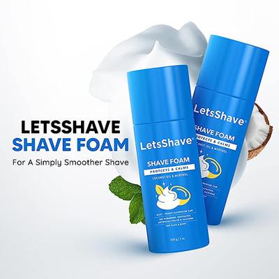 LetsShave Shave Foam - Coconut Oil & Menthol (Pack of 2 x 200 gm) - Shaving Foams
