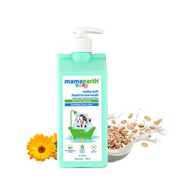 Mamaearth Milky Soft Head to Toe Wash With Oats, Milk, and Calendula for Babies- 2-in-1 Tear-Free Body Wash & Shampoo, Moisturizes and Soothes Skin 400 ml - Shower Gels & Body Wash