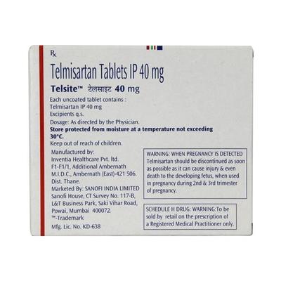 Telsite 40mg Tablet 15'S - Hypertension-Ang