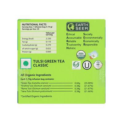 Organic India Tulsi Green Tea Bags - Classic 25's - Teas