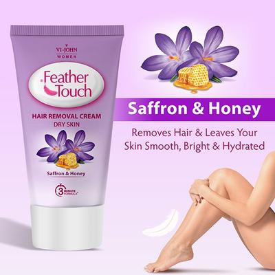 VI-John Feather Touch Hair Removal Cream Honey & Saffron Tube for Dry Skin 40 gm - Shaving Creams
