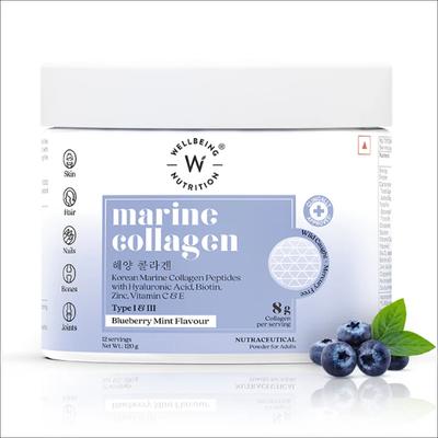 Wellbeing Nutrition Korean Marine Collagen Peptides - Blueberry Mint 120 g - Hair & Skin