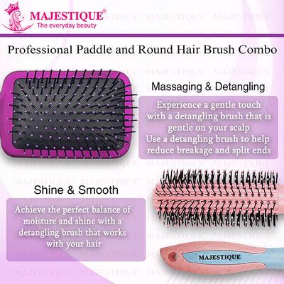 Majestique Professional Paddle and Round Hair Brush Set for Blow Drying and Styling - Multicolor 2's - Hair Brushes