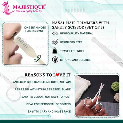 Majestique Nasal Hair Trimmers with Safety Scissor Nose and Ears Grooming Kits Multicolor 3's - Grooming Kits