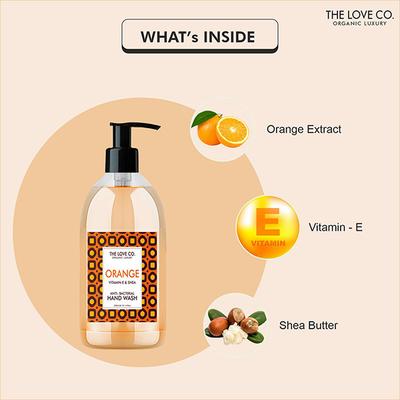 The Love Co. Orange Hand Wash For Moisturized Hand - Gentle Cleanser for Soft Hands - Liquid Hand Soap Suitable for Sensitive Skin 300 ml - Hand Wash & Soaps