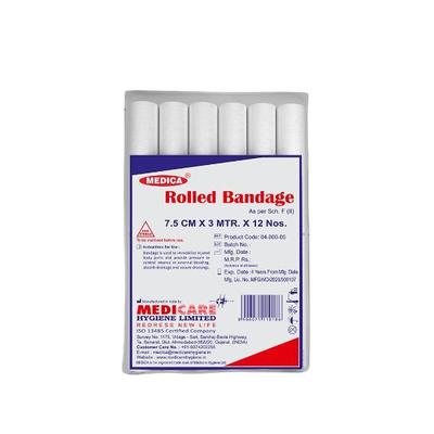 Medica Rolled Bandage (7.5cm x 3 mtr) (Pack of 12) - Bandages & Dressings