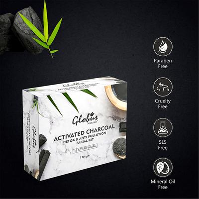 Globus Naturals Charcoal Facial Kit For Skin Exfoliation & Refreshed Glowing Skin 110 gm - Facial Kits
