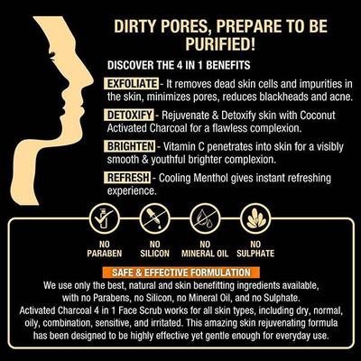 Oriental Botanics Activated Charcoal 4 In 1 Face Scrub 100 gm - Face Scrubs