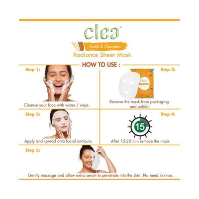 Clea Haldi & Chandan Face Sheet Mask Radiance Face Sheet Mask Dermatologically Tested Made with Natural Actives 20 gm - Masks & Peels