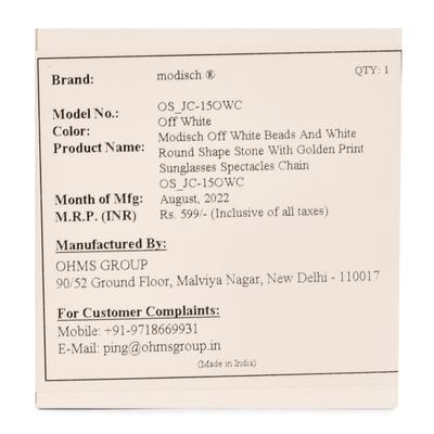 Modisch Off White Beads And White Round Shape Stone With Golden Print Sunglasses Chain (JC-15Owc) 1's - Wearables Sunglasses