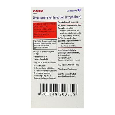 Omez 40mg Injection 1's - Ulcer/Reflux/Flatulence-Aaa