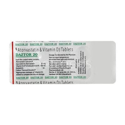 Daztor 20mg Tablet 10'S - High Cholesterol-Dys
