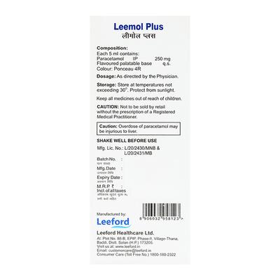 Leemol Plus Oral Suspension 60ml - Fever-Ana