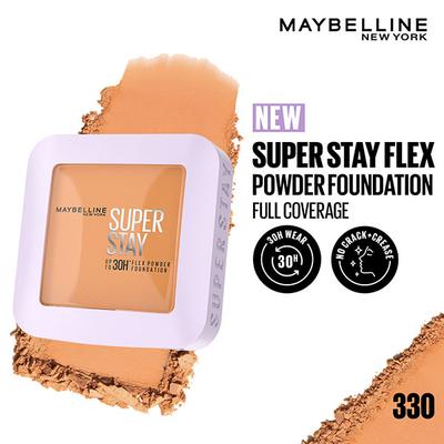 Maybelline New York Super Stay Flex Powder Foundation, 330, 30H Full Cover, Oil-Control 9 gm - Foundation