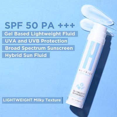 Happier Ultralight Sunscreen SPF 50 PA+++, Non-Greasy, No White Cast, Lightweight, Long-Lasting Protection for All Skin Types 50 ml - Face Sunscreen