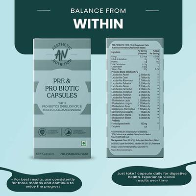 Aesthetic Nutrition Pre and Probiotic Capsules With Fructo-Oligosaccharides, Bifidobacterium, And Streptococcus Thermophilus 60 Capsules 1's - Multi-Vitamins