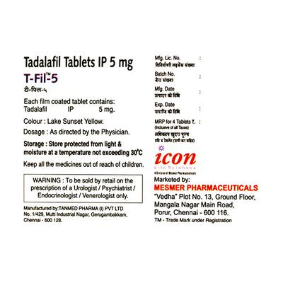 T Fil 5mg Tablet 4'S - Impotence/Erectile Dysfunction (Ed)